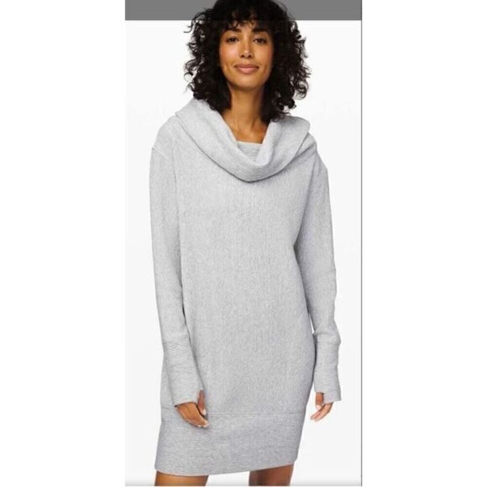 Lululemon Dress Womens Small Along The Way Cozy Cowl Neck Sweater Pockets Gray